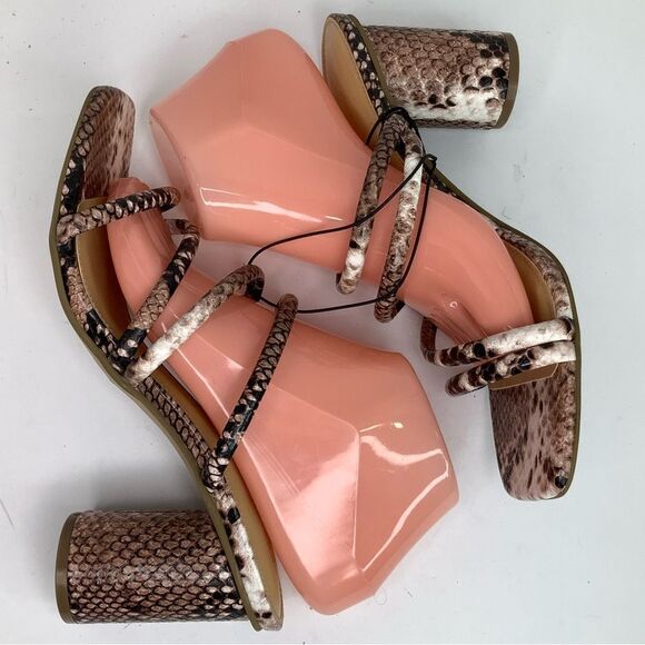 New! Express Square Toe Strap Round Heel Faux Leather Snake Print Sandals Sz 9 - Picture 9 of 11
